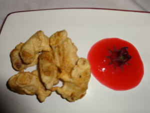 Sweet and Sour Roselle Sauce with Chicken Bites.