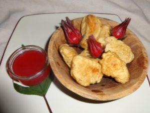 Serving Suggestion 2: Sweet and Sour Roselle Sauce with Chicken Bites.