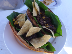Food Served In Cacao Pods.